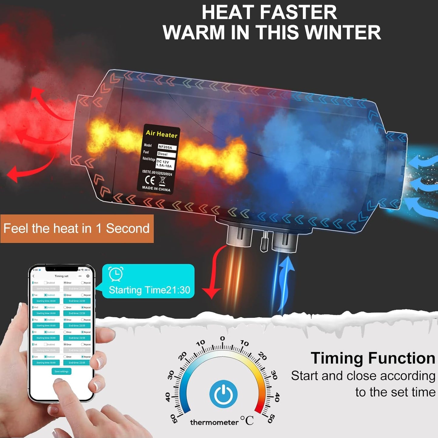 2kw diesel heater bluetooth 12v all black body