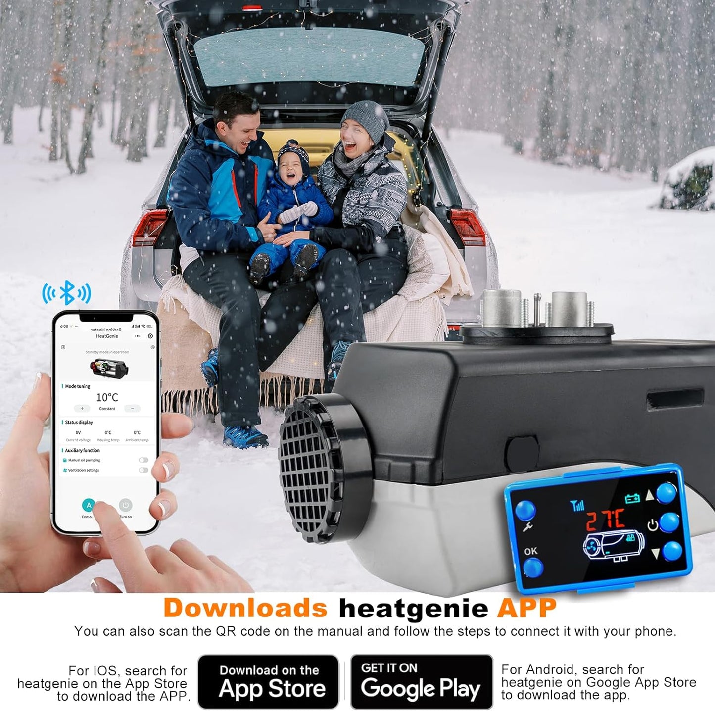 2kw diesel heater bluetooth 12v all black body