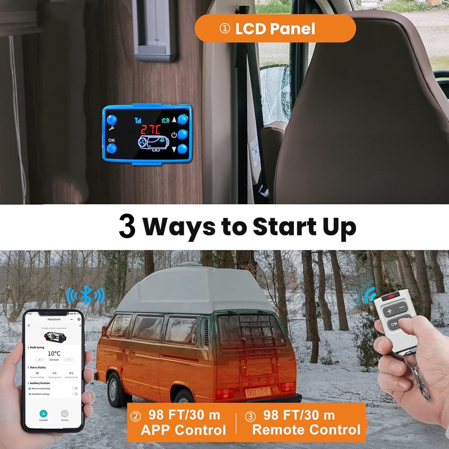2kw diesel heater bluetooth 12v all black body