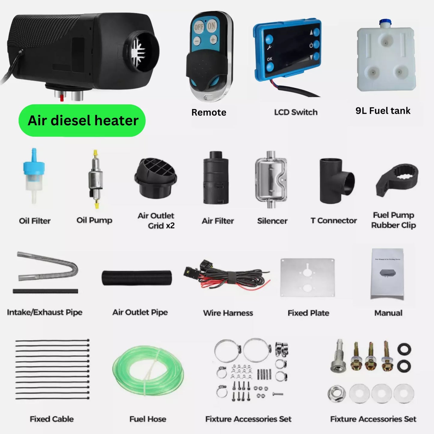 2kw diesel heater bluetooth 12v all black body
