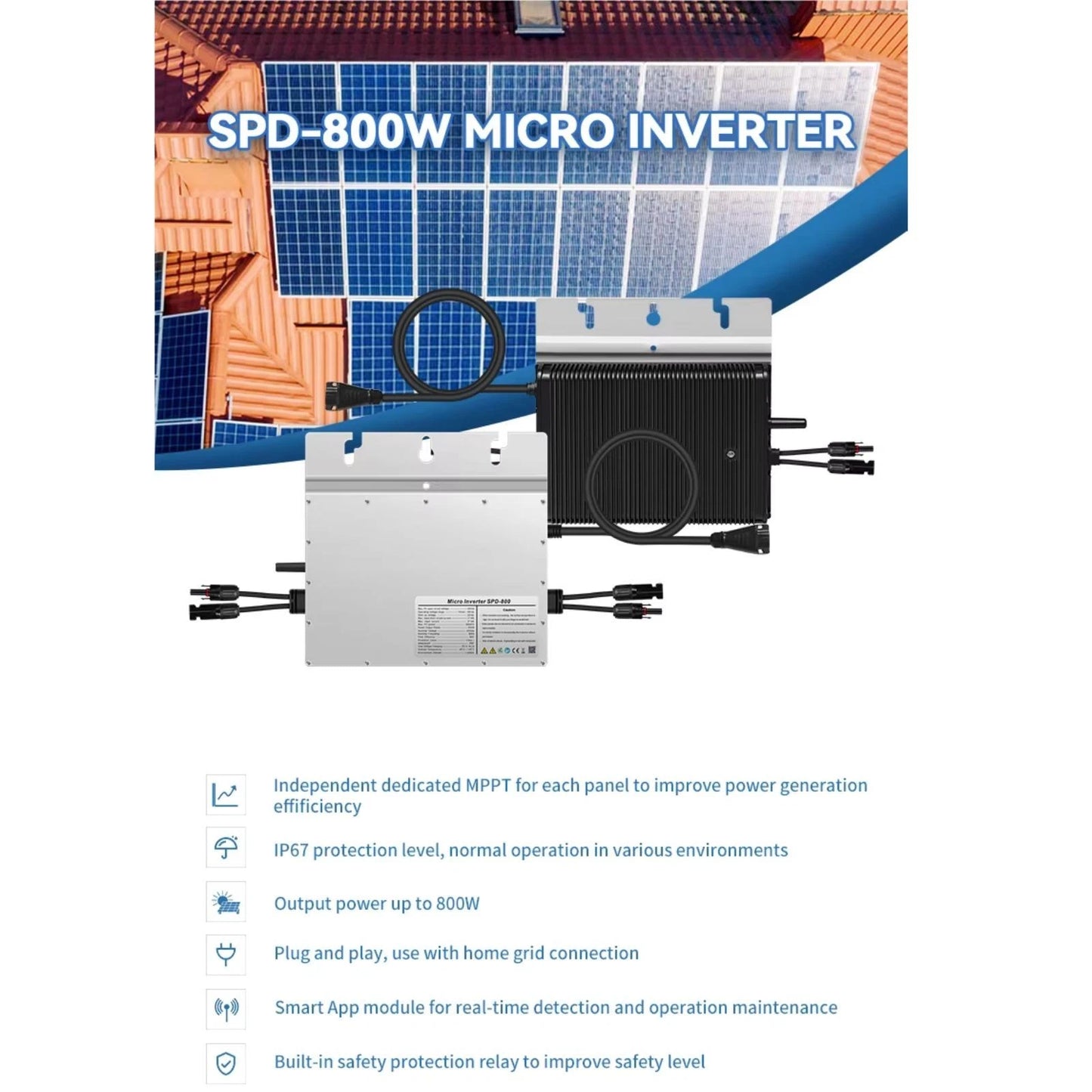 800w Micro Inverter MPPT Grid-Tied Balcony Solar System WiFi APP And Monitoring,